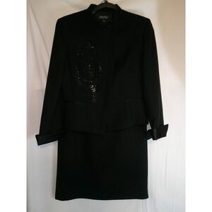 Kasper Women's Black Sequined Embellished Blazer Skirt Suit Set Size 6